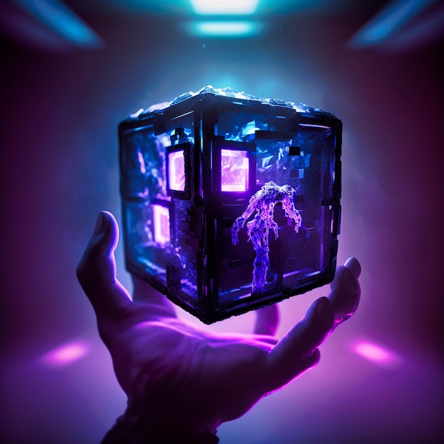 Enderman sostiene un cubo con una IA generativa de cristal de borde