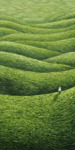 Endloser Rasen Ein rustikales Figurbild eines grünen Feldes mit einem kleinen Haus