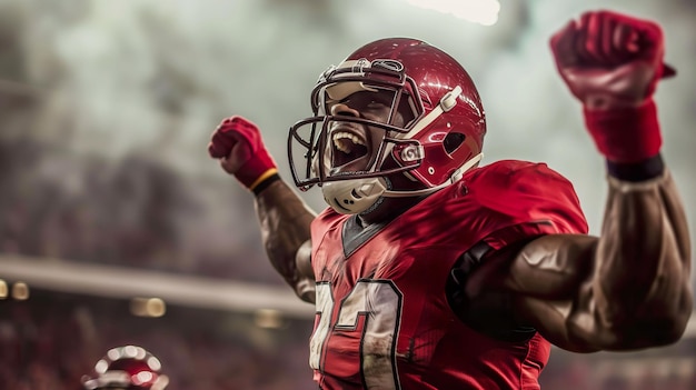 Foto energetic football triumph muscular player cheering with victory