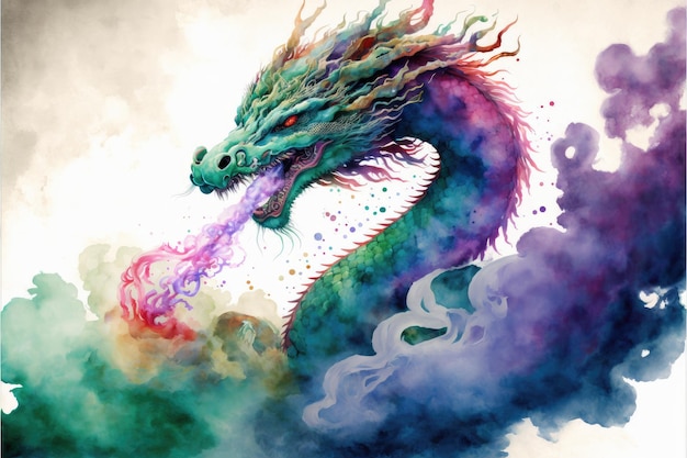 Energético poderoso de polvo pastel multicolor de dragón con fondo aislado