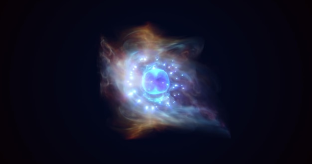 Energía azul brillante esfera mágica cósmica futurista redonda bola de alta tecnología átomo brillante