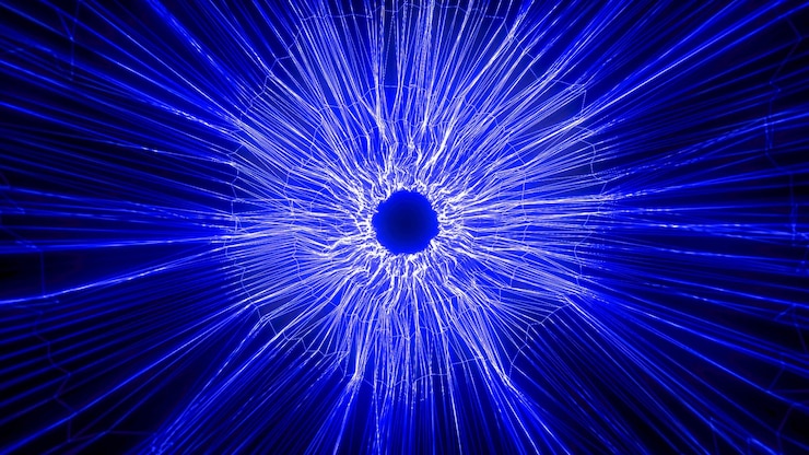 Foto energia azul mágica hitech quadro de túnel digital feito de linhas de energia futuristas força