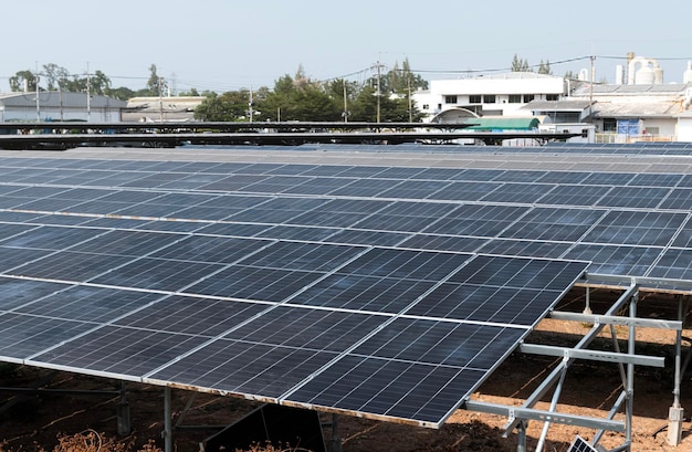 Foto energía ecológica de la granja de celdas solares