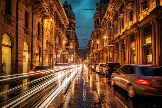 La energía y la emoción de una bulliciosa calle de la ciudad desde una perspectiva diagonal dinámica IA generativa