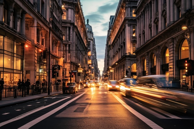 La energía y la emoción de una bulliciosa calle de la ciudad desde una perspectiva diagonal dinámica IA generativa