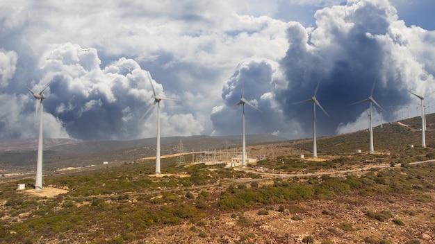 Energía eólica y agricultura Aerogeneradores para generación de electricidad Molino de viento granja de energías renovables Ecoenergía de la naturaleza