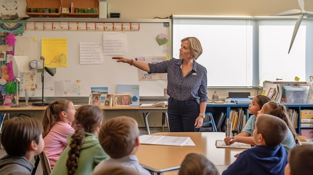 Foto la energía eólica y la ia generativa están siendo enseñadas por un profesor