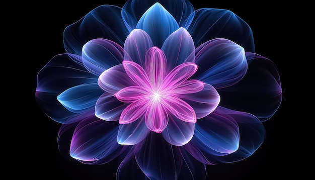 Energía de la flor de loto en fondo negro en concepto de primavera de color neón