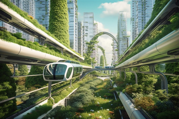 Energia Limpa de Transporte Futurista e Conceitos de Cidade InteligentexA