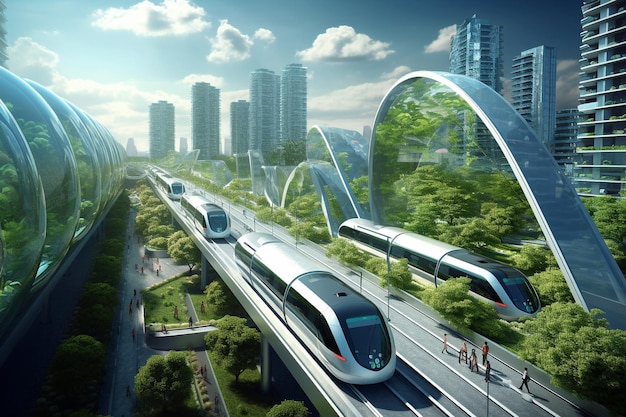 Energia Limpa de Transporte Futurista e Conceitos de Cidade InteligentexA