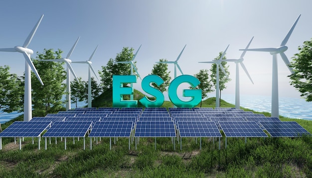 Energia limpa esg negócios futuros conservação ambiental e renderização 3d sustentável