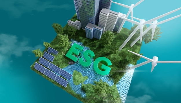 Foto energia limpa esg negócios futuros conservação ambiental e renderização 3d sustentável