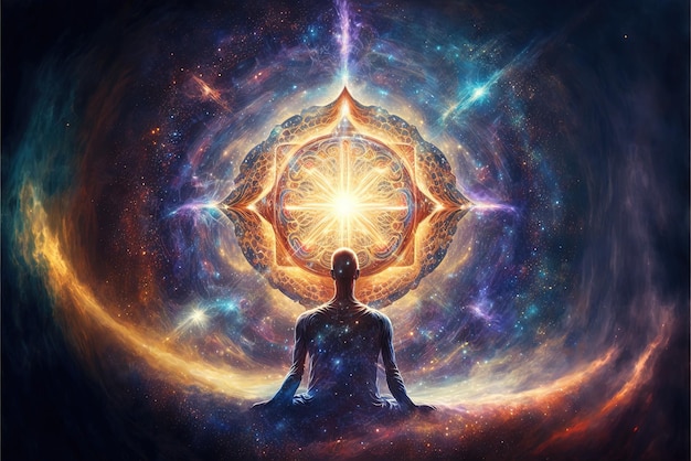 La energía de la Meditación Fuente de Espiritualidad universo fuerza vital prana la mente de Dios IA Generativa