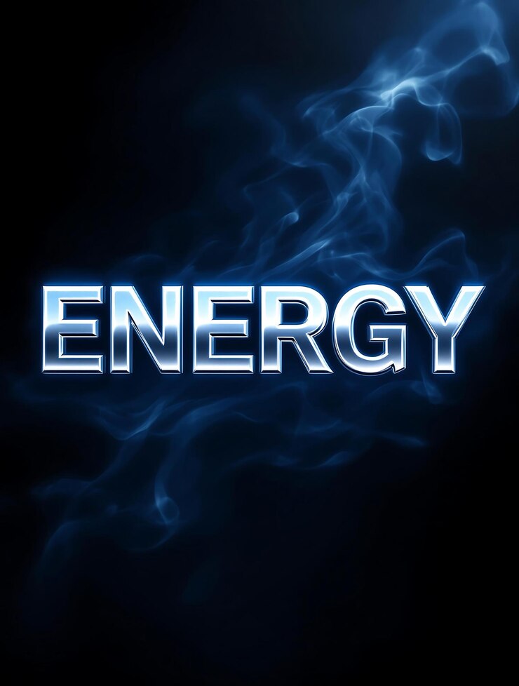 Foto energía en negrita fuente futurista que emerge de la nube giratoria de humo etéreo capturando poder y dinamismo