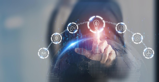 Energía renovable concepto de energía limpia sostenible Solución de reducción de carbono para limitar el cambio climático y el calentamiento global Protección del medio ambiente Indicando con el icono de fuente de energía sostenible