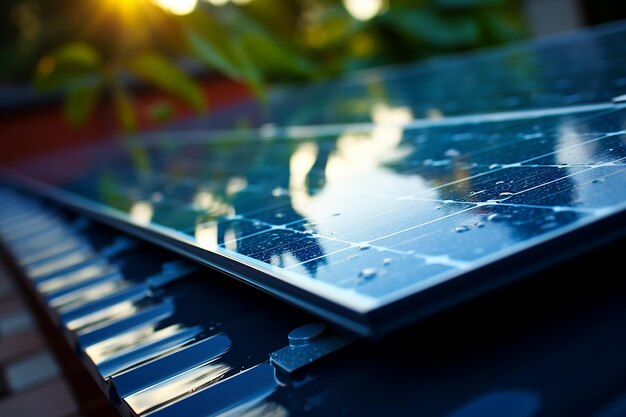 La energía solar captura una célula solar en el techo