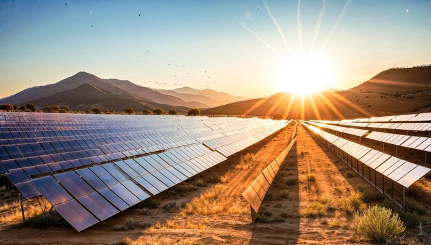 Foto energía solar en el desierto al atardecer hermosa foto imagen digital