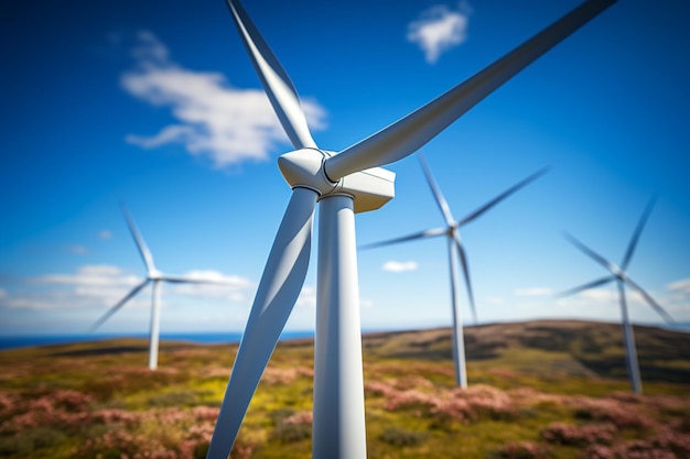 Energía sostenible Turbina eólica cerca contra un cielo azul