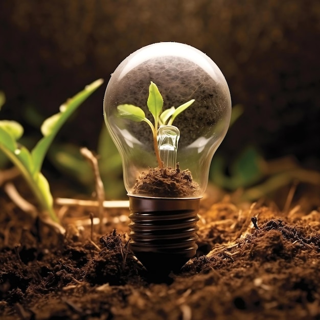 Energia verde e um futuro brilhante Uma lâmpada em IA geradora de solo