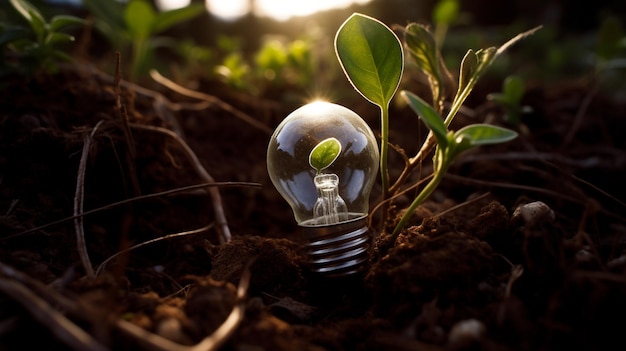 Energía verde y un futuro brillante Una bombilla en el suelo IA generativa