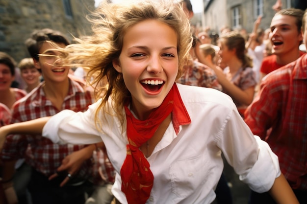 El enérgico baile de una adolescente en una feria callejera