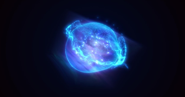 Energie blau leuchtende kosmische magische Kugel futuristische runde Hightech-Kugel heller Atom