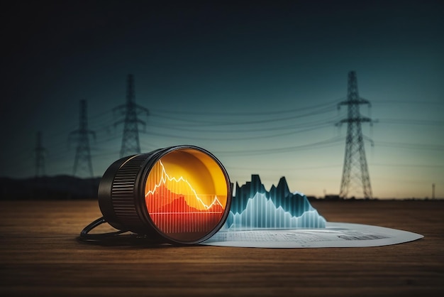 Energiekrise steigende Graphik Datendiagramm, das Elektrizitätskrise Wirtschaft und alternative Energie darstellt