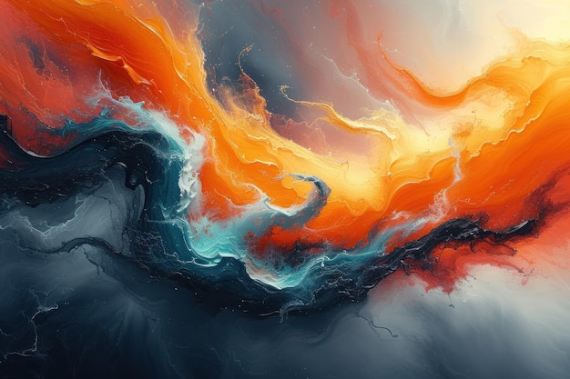 Energische abstrakte Malerei in Orange und Blau