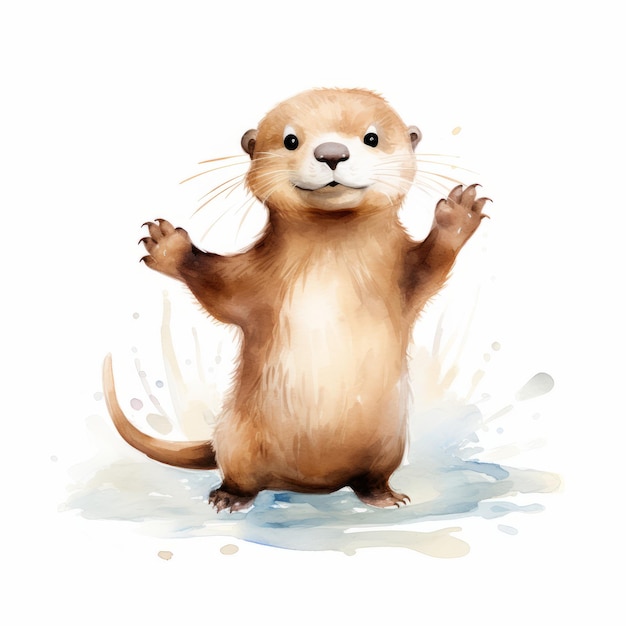 Energische Aquarell-Illustration eines niedlichen Otters im lebendigen Stil