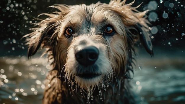 Energischer Hund umarmt Wasser Spaß beim freudigen Poolspiel