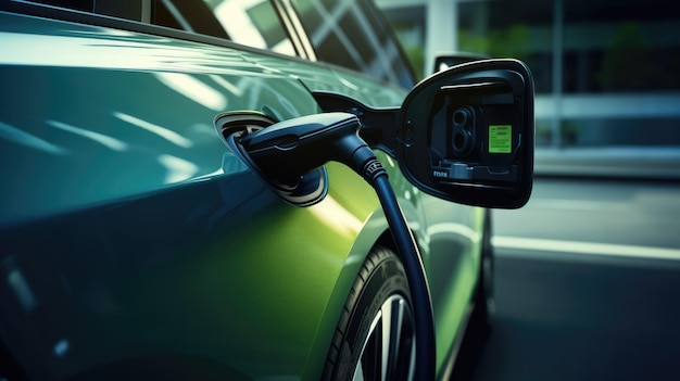 Energizar la sostenibilidad la revolución del automóvil eléctrico verde y ecológico mostrando una carga eficiente de la batería y adoptando una conducción ecológica para un futuro automotriz más verde y limpio