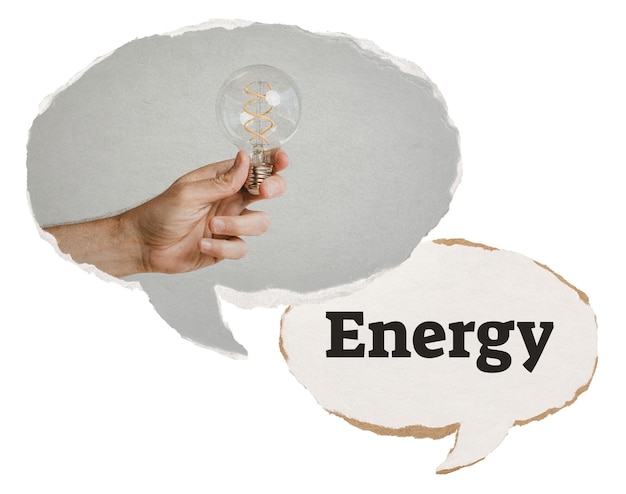 Energy png Speech Bubble Sticker Hand hält eine Glühbirne auf durchsichtigem Hintergrund