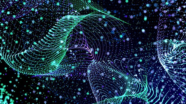 Energy Power Innovation Data Transfer Neon bunter Punkt Geschwindigkeitslinie Lichtweg auf der Bühne mit Blendung im Cyberspace Hintergrund