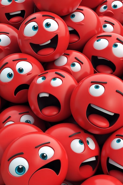 Foto enfadado triste malhumorado insatisfecho emoticones rojos emociones renderización en 3d