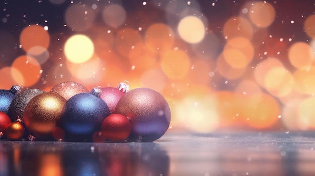 Enfeites de natal coloridos em fundo bokeh