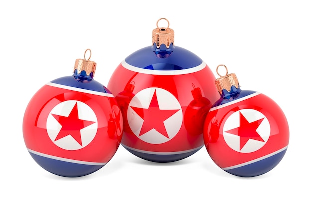 Enfeites de Natal com renderização 3D da bandeira norte-coreana