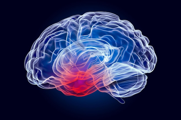 Foto enfermedad cerebral del concepto de lóbulos temporales representación 3d