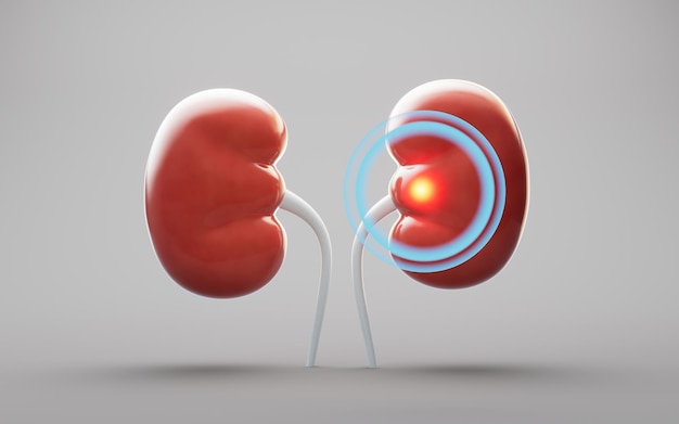 Enfermedades de órganos renales y concepto médico renderización en 3D