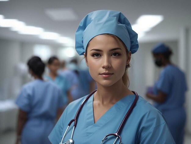 Foto enfermeira a trabalhar no hospital de roupão