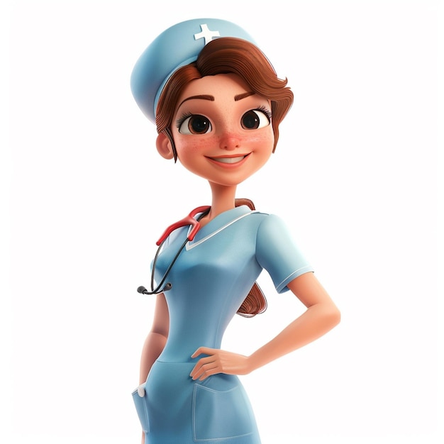 Enfermeira de desenho animado com estetoscópio e estetoscópio na mão