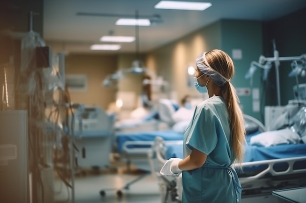 Enfermeira e médica em pé no quarto do hospital IA generativa