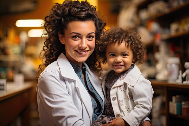 Foto enfermeira sorrindo vacina criança em consulta de boas-vindas generativa ia