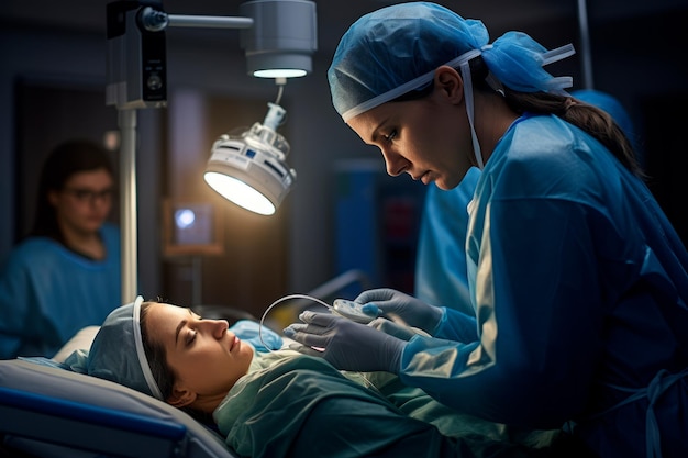 una enfermera atendiendo a un paciente en la sala de recuperación Creado con tecnología de IA generativa