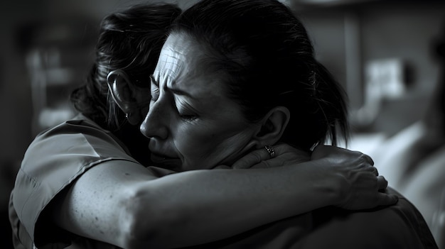 Foto la enfermera consola a un paciente