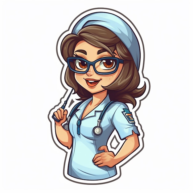 Enfermera de dibujos animados con un estetoscopio en la cabeza