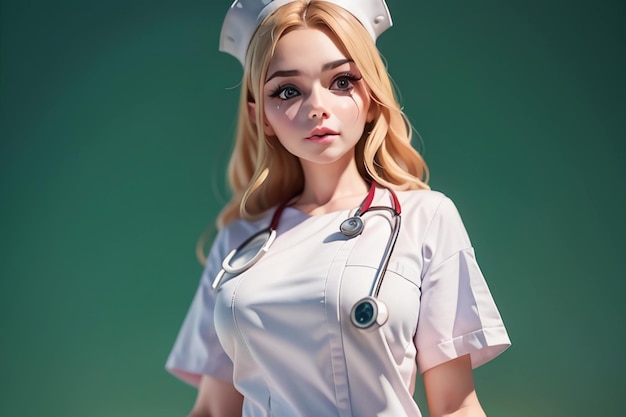 Una enfermera con un estetoscopio en el cuello.