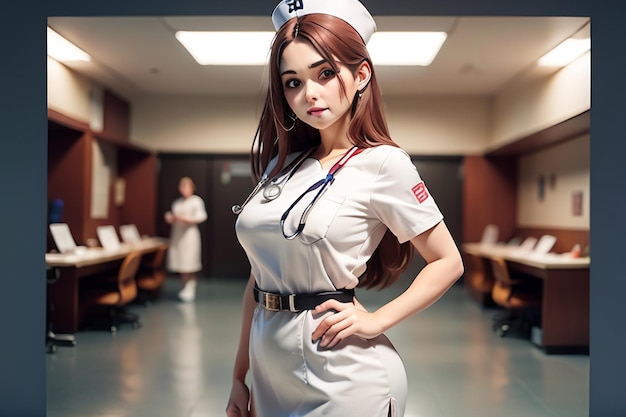 Una enfermera en una habitación de hospital con una enfermera en su uniforme.
