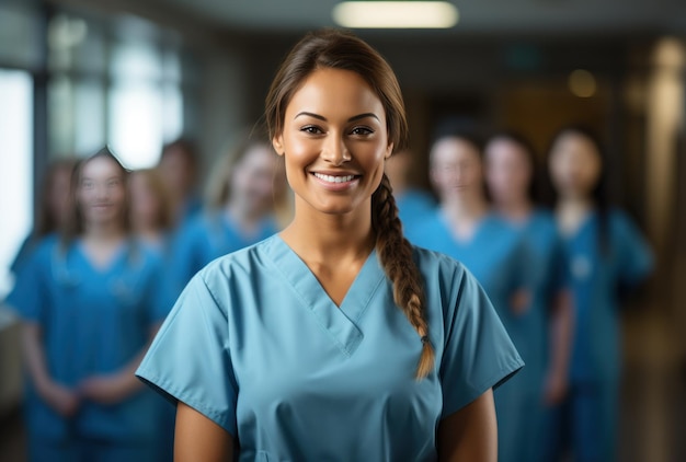 Foto una enfermera está de pie frente a un grupo de personas