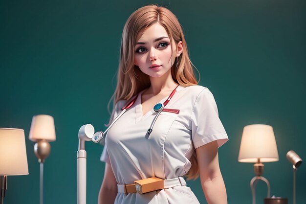 Una enfermera de pie frente a una lámpara