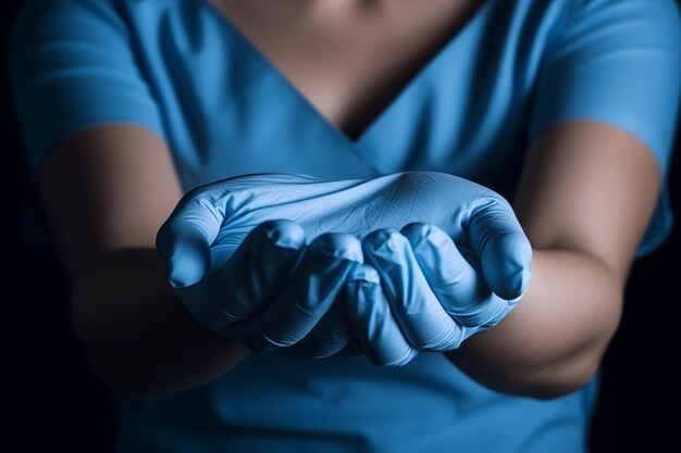 Foto una enfermera se quita los guantes en la habitación del hospital